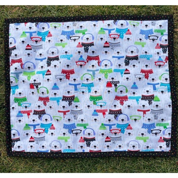 Christmas Polar Bears Doll Blanket with mini Pillow 21” x 18” - Picture 2 of 2